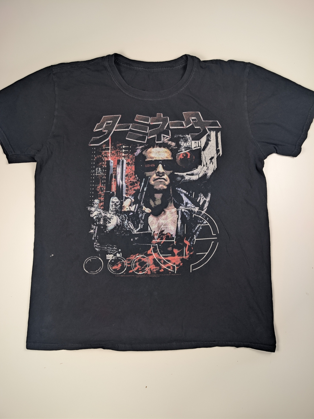 The Terminator Arnold Japanese Katakana Graphic T-Shirt Black Mens M